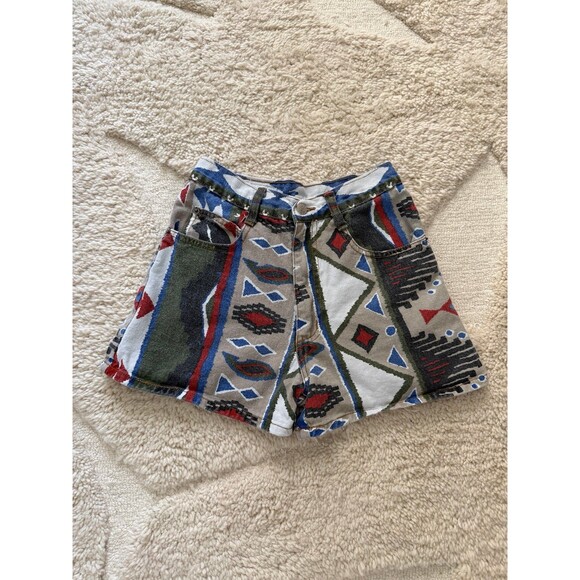 Marvel Pants - VTG 90s Venom Brand Printed Denim Shorts Geometric Abstract Pattern